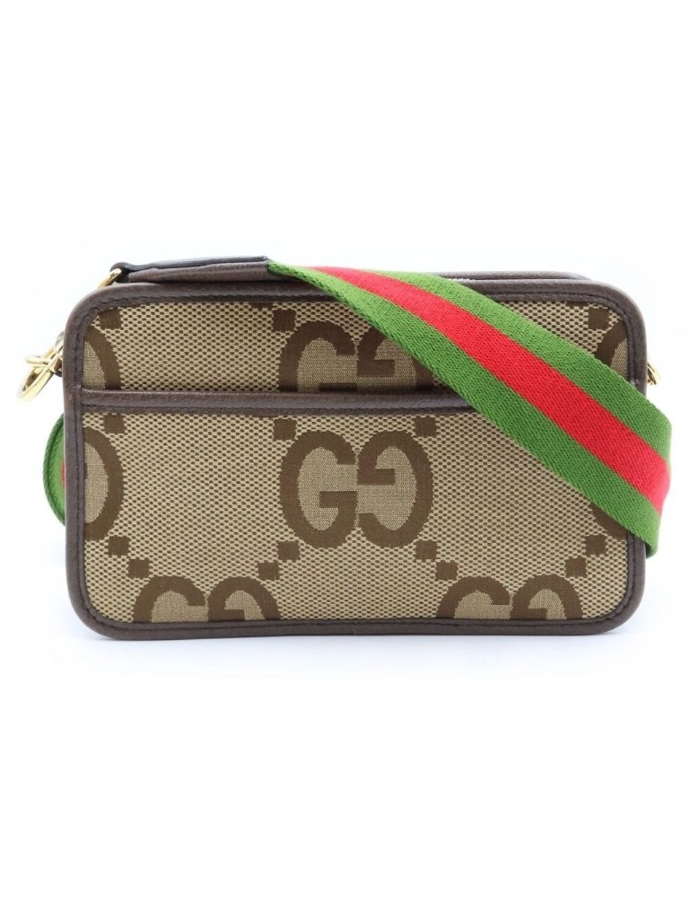 Gucci Jumbo GG Mini Shoulder Bag Beige Brown Canvas Leather Gold